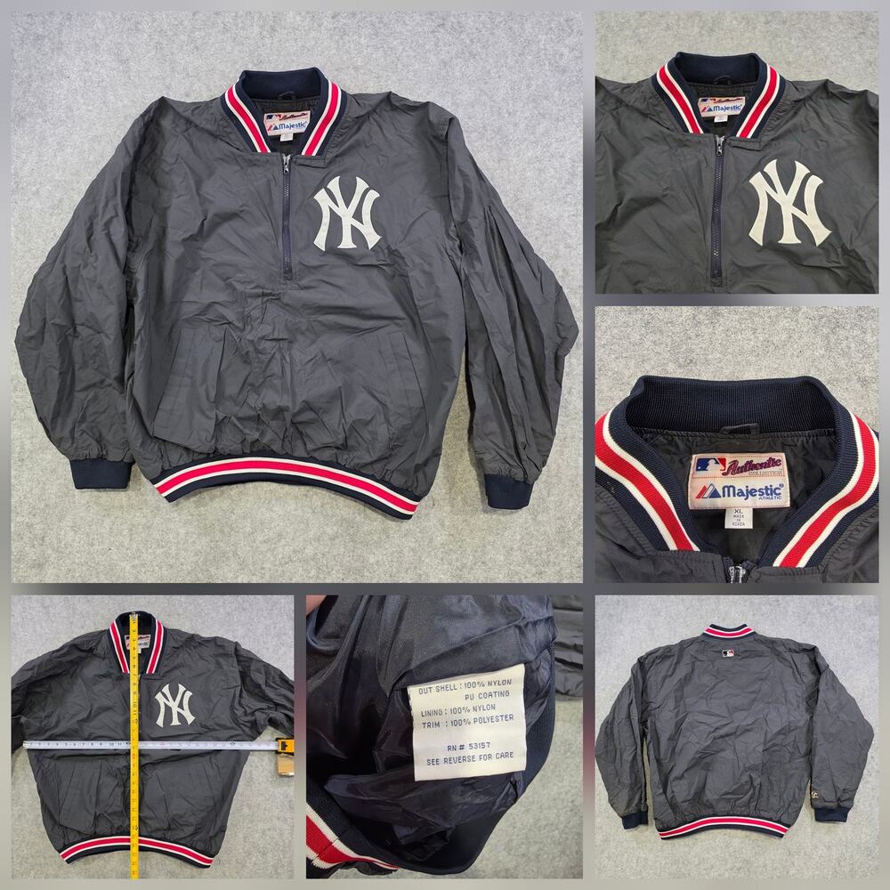 Vintage New York Yankees Jacket Mens XL Blue MLB Baseball Majestic Pullover‎